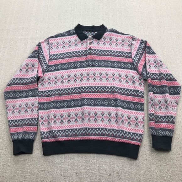VINTAGE Woolrich Sweatshirt Mens Large Aztec 90s Inside Out Fleece Henley Polo - Picture 1 of 15